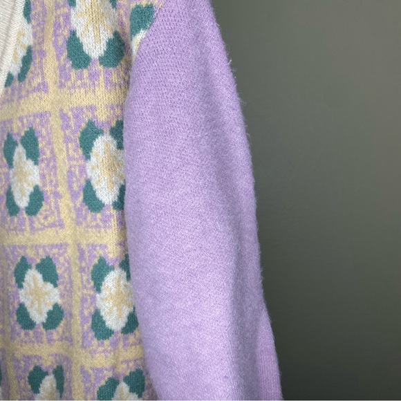 Karlie Purple Green Cream Mixed-Pattern Knit Cardigan - Picture 3 of 10